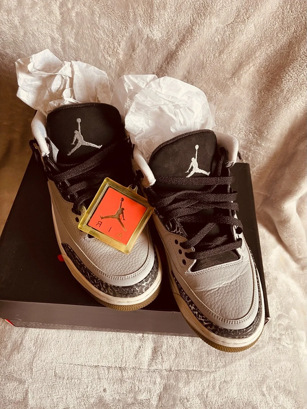 (Men’s) Air Jordan Retro 3 Wolf Grey/Metallic/Black/White with Silver Accent